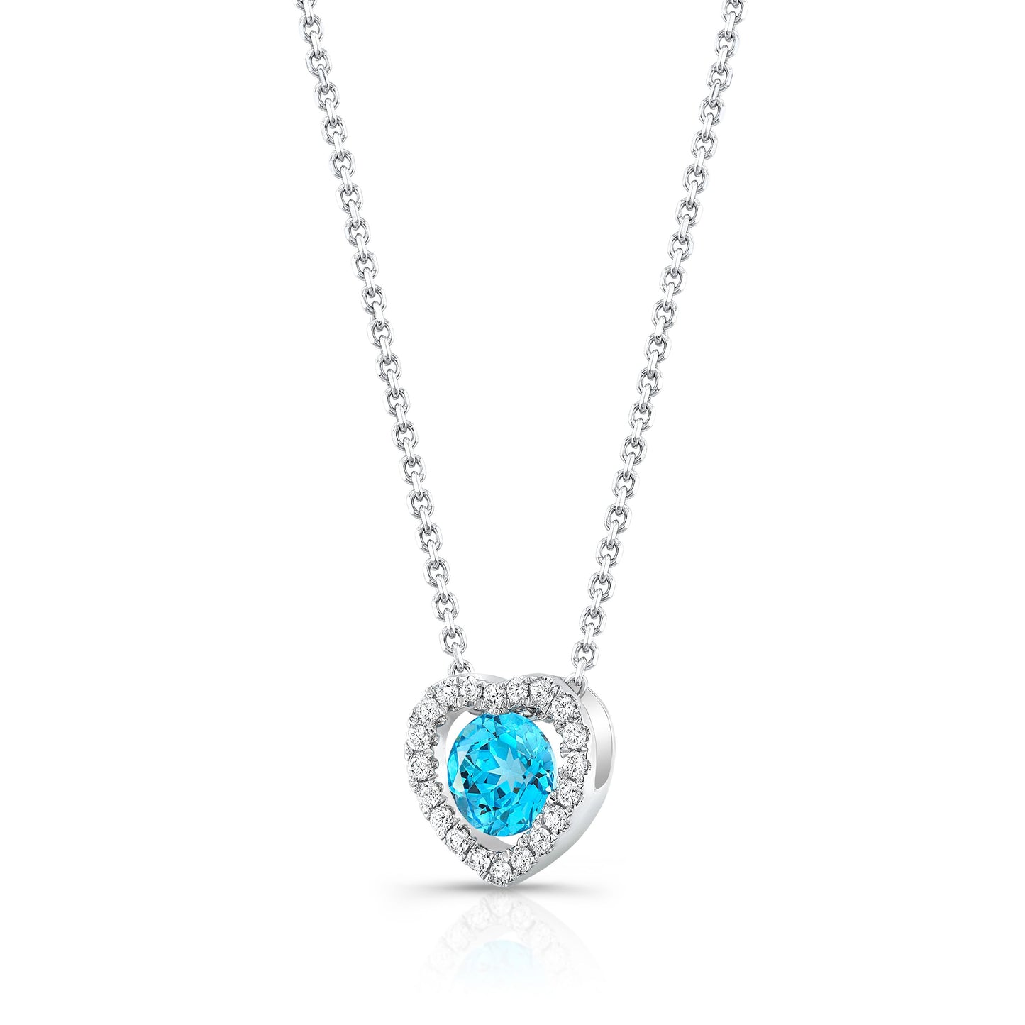 Blue Topaz Diamond Heart Frame Pendant In 14k White Gold (17-in Curb Chain)