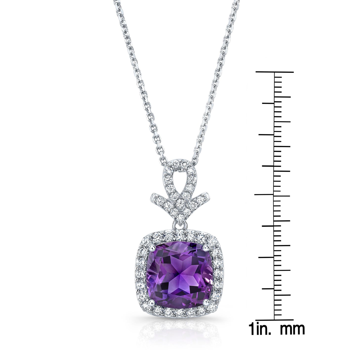 Amethyst Cushion And Diamond Pendant In 14k White Gold