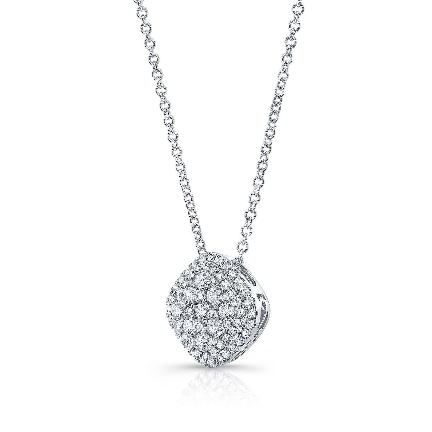 Diamond Micro-prong Set Cushion Shape Pendant With Double Border In 14k White Gold