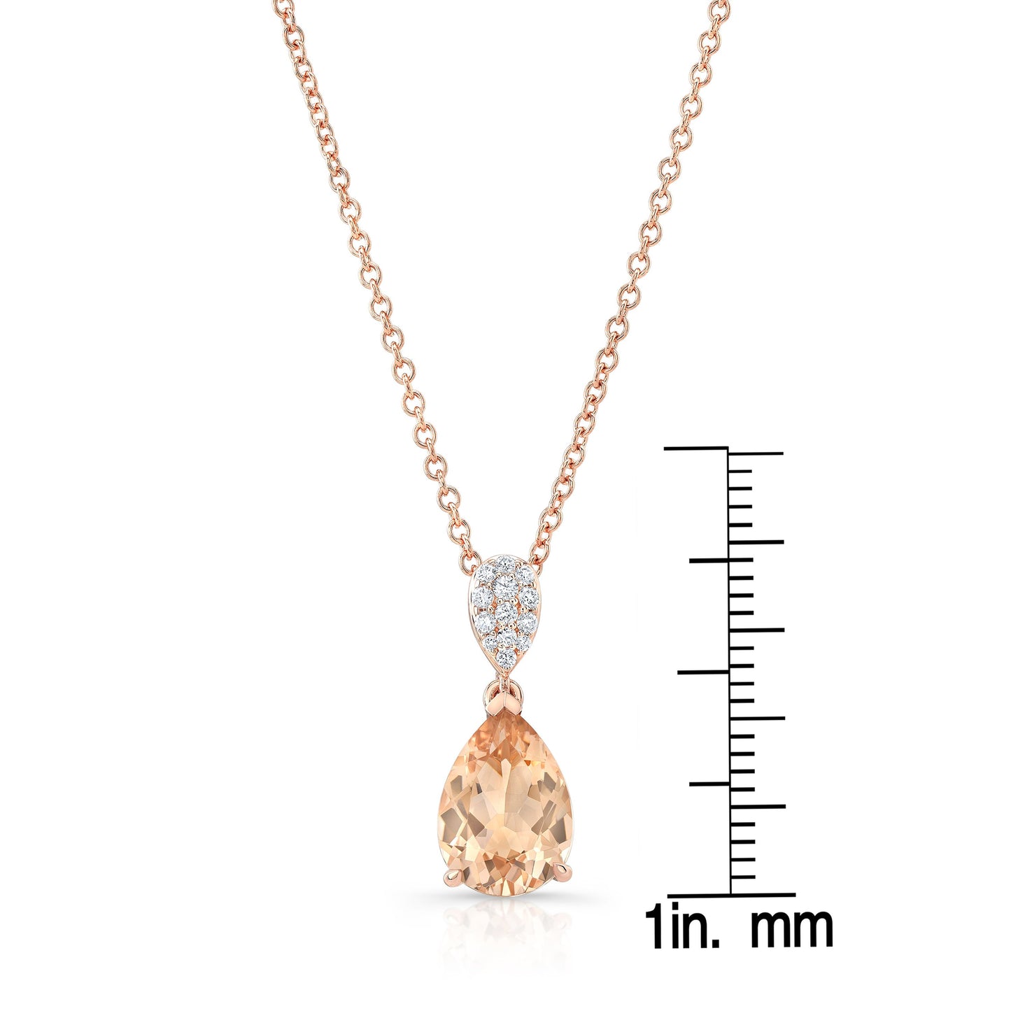 จี้รูปลูกแพร์ Morganite และเพชร 10x7 มม