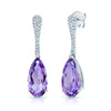 Amethyst And Diamond Pear Drop Earrings In 14k White Gold (16x8mm)