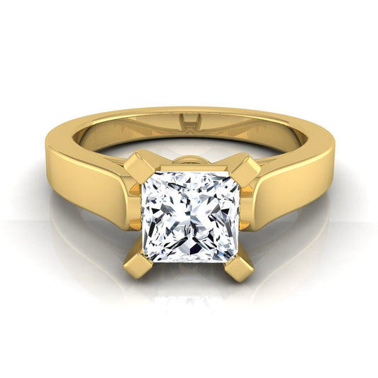 1/2ctw Princess Cut Diamond Solitaire Engagement Ring With Cathedral Setting And Squared Edge Shank In 14k Yellow Gold