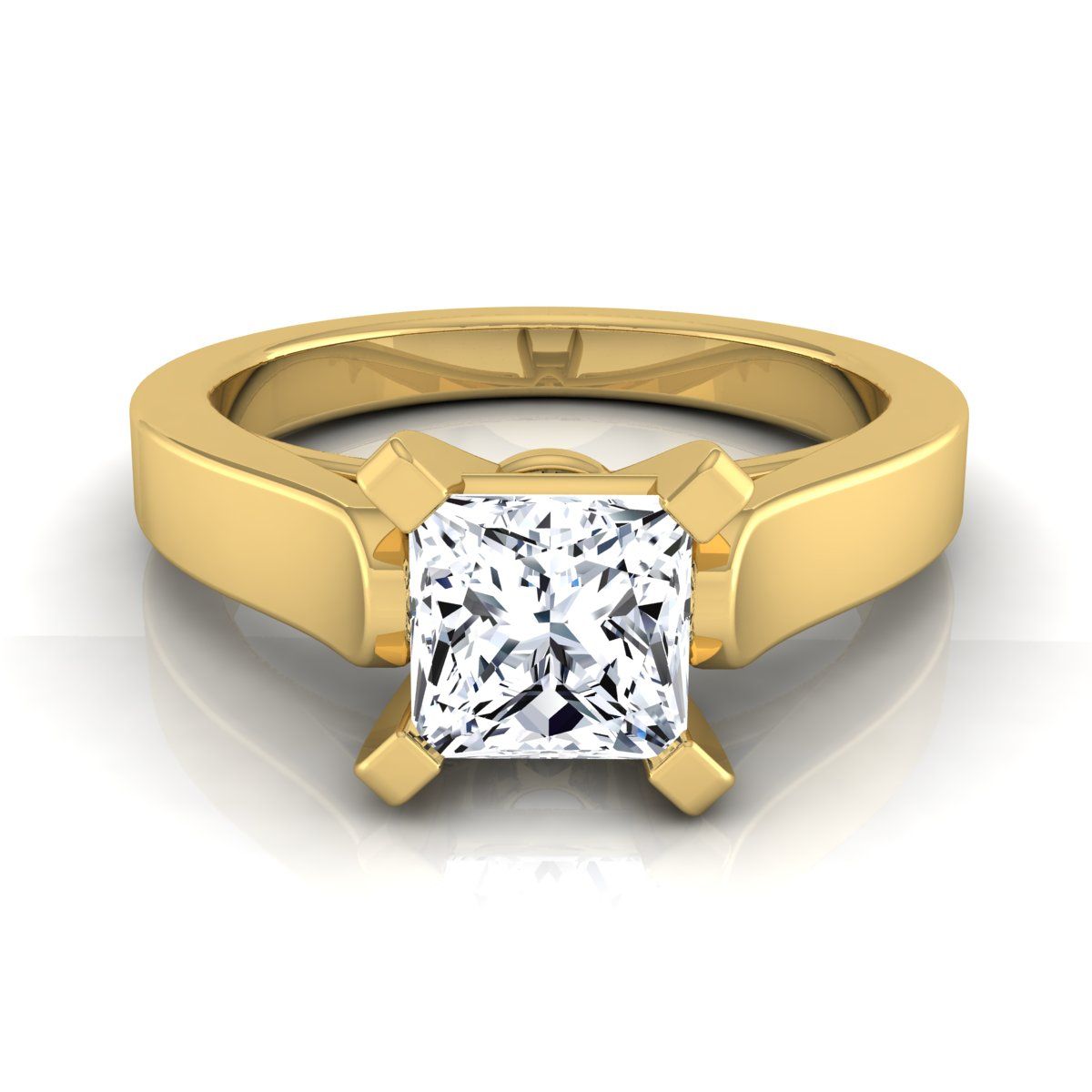 3/4ctw Princess Cut Diamond Solitaire Engagement Ring With Cathedral Setting And Squared Edge Shank In 14k Yellow Gold, Igi-certified