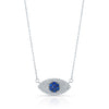 Sapphire And Diamond Pave Evil Eye Necklace In 14k White Gold, 16-18 Adj Chn