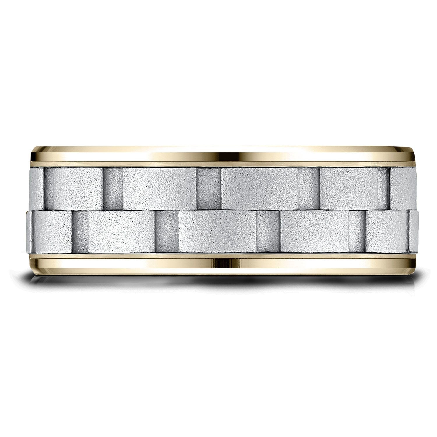 14k Two-toned 8mm Comfort-fit Drop Bevel Sandblasted Satin Finish Chain Link Design Band