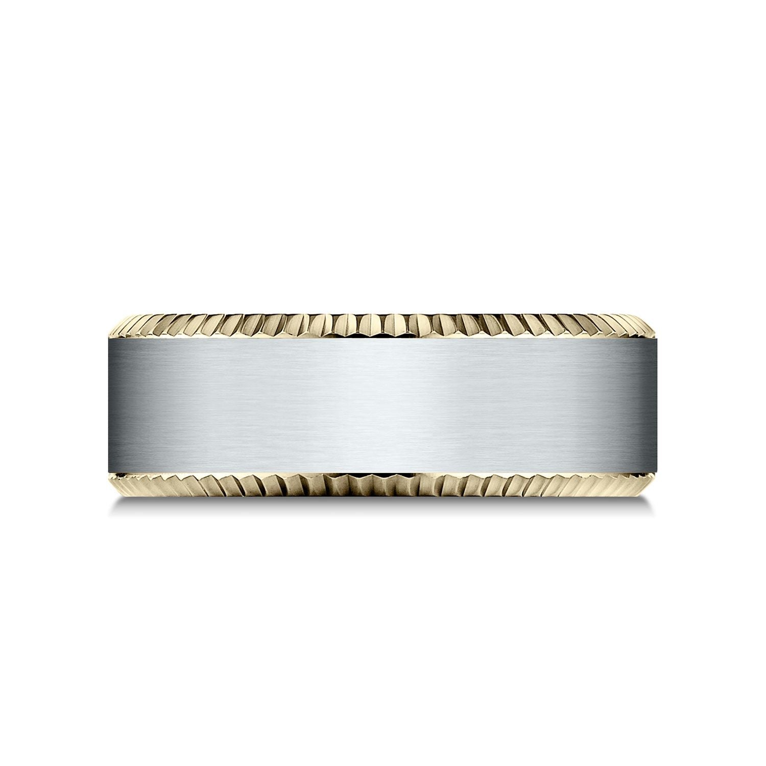 14k Two Tone 8mm Comfort Fit Coin Edge Satin Center Design Band