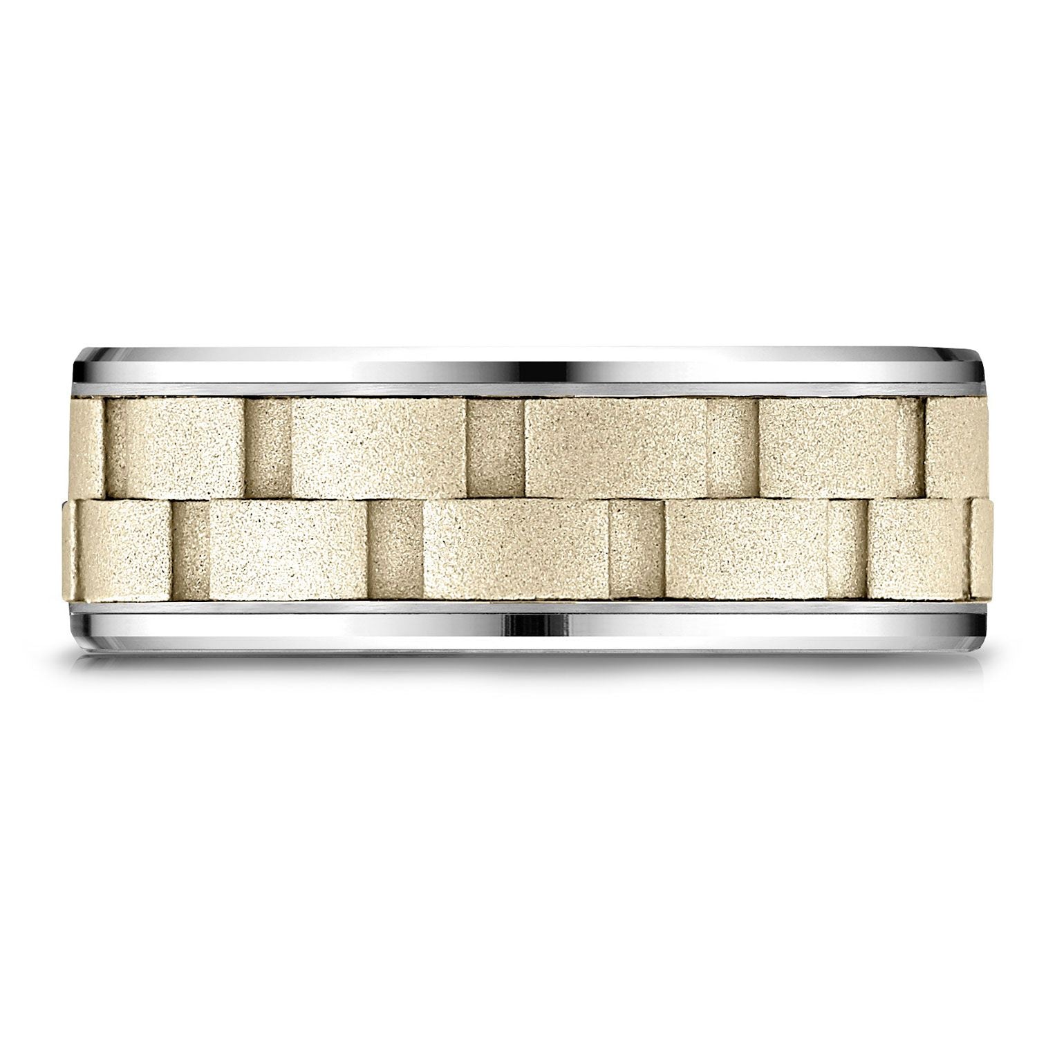 14k Two-toned 8mm Comfort-fit Drop Bevel Sandblasted Satin Finish Chain Link Design Band