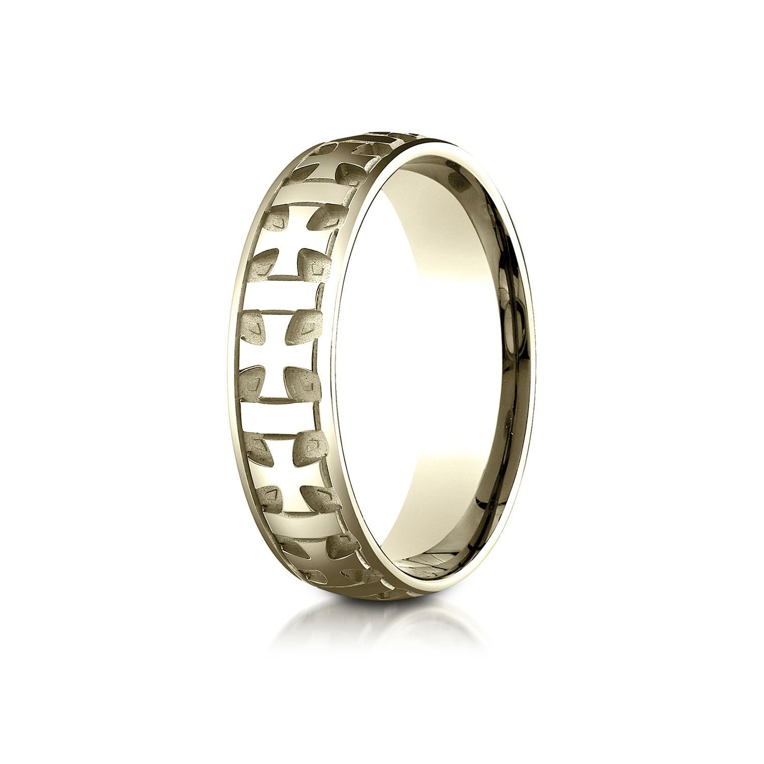 18k Yellow Gold 6mm Comfort-fit Gaelic Cross Carved Design Band