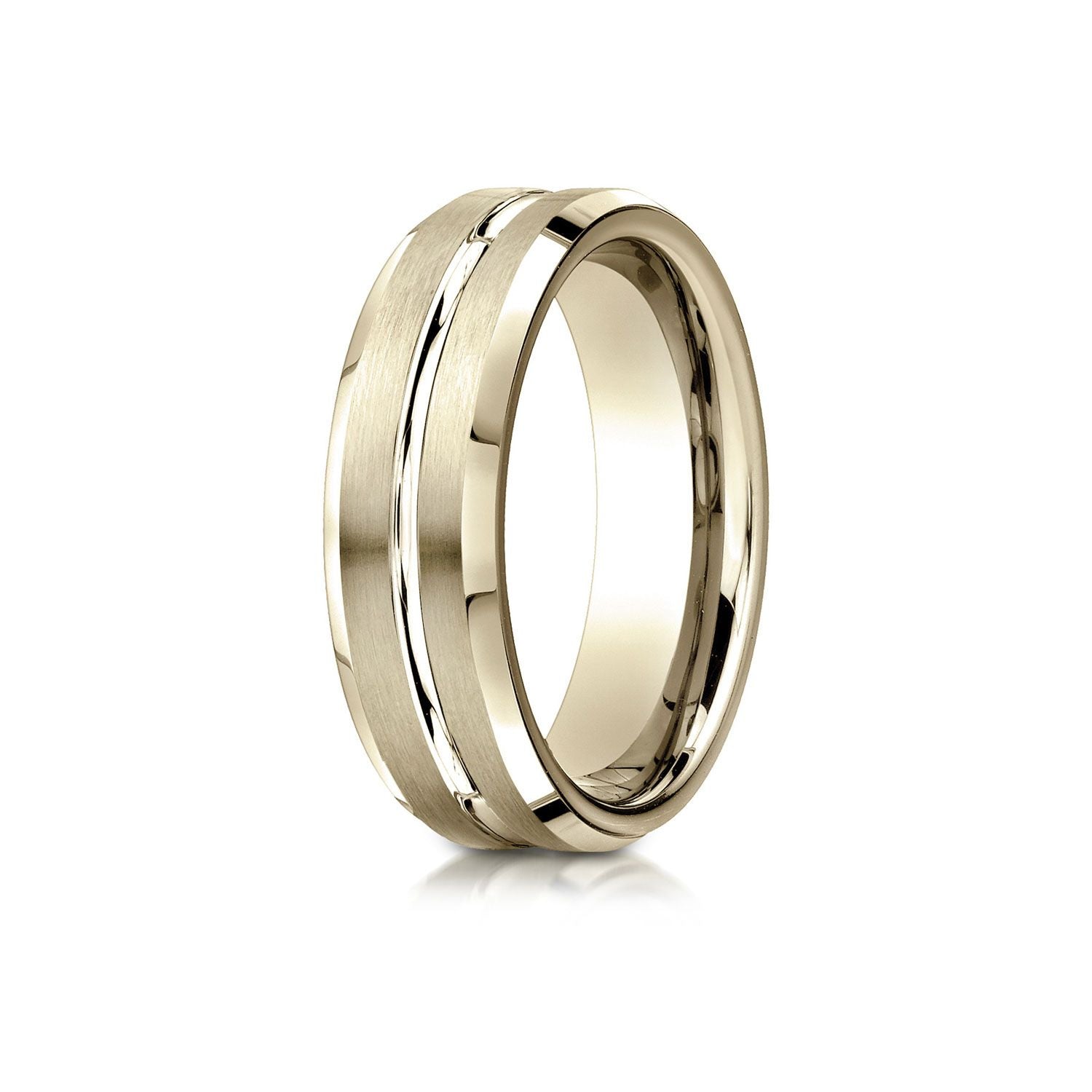 18k Yellow Gold 6mm Comfort-fit Satin-finished With High Polished Cut Carved Design Band