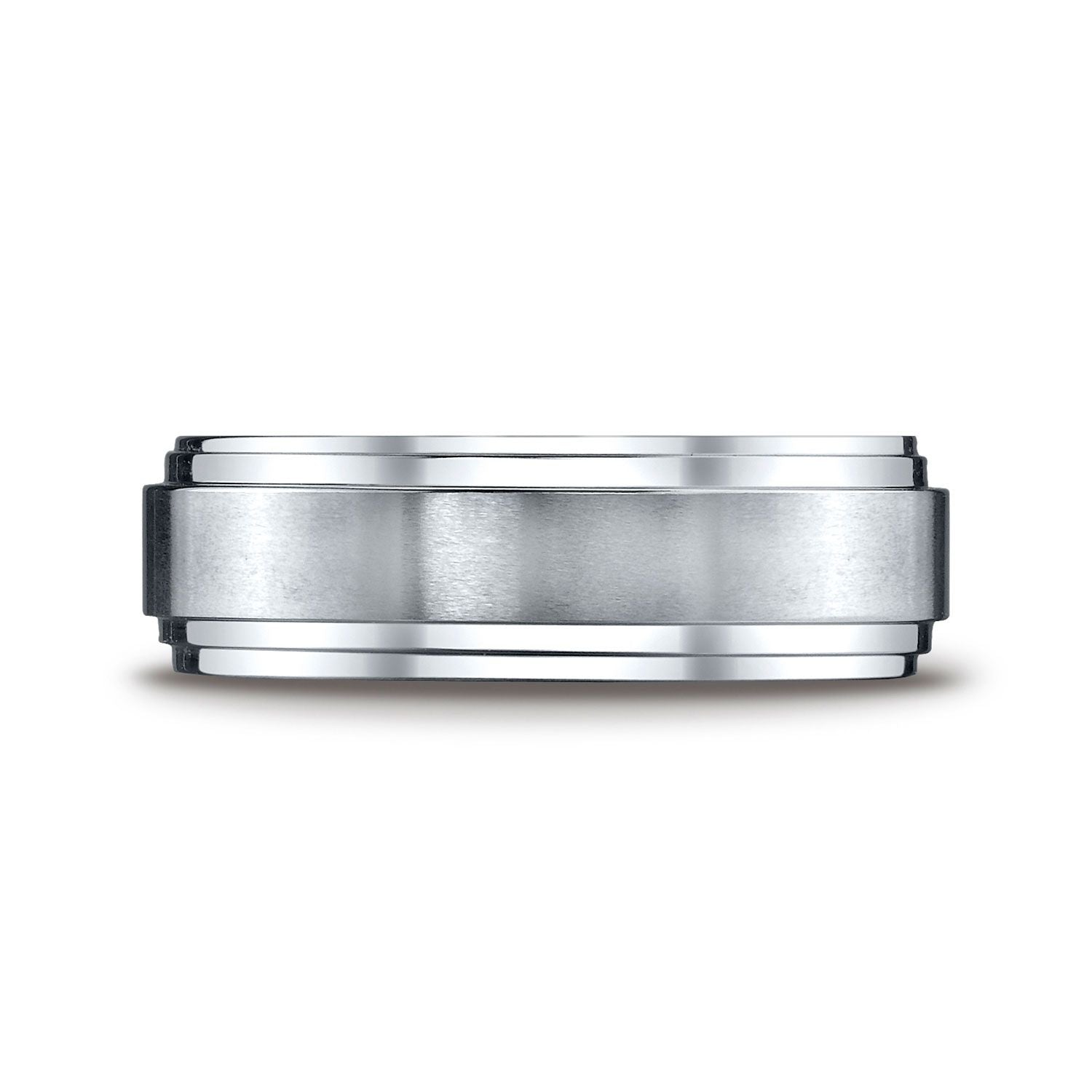 Platinum 8mm Comfort-fit Satin-finished Step Edge Carved Design Band
