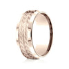 14k Rose Gold 8mm Comfort Fit Beveled Edge Treaded Design Band