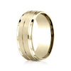 18k Yellow Gold 8mm Comfort Fit Drop Bevel Satin Finish Center Design Band