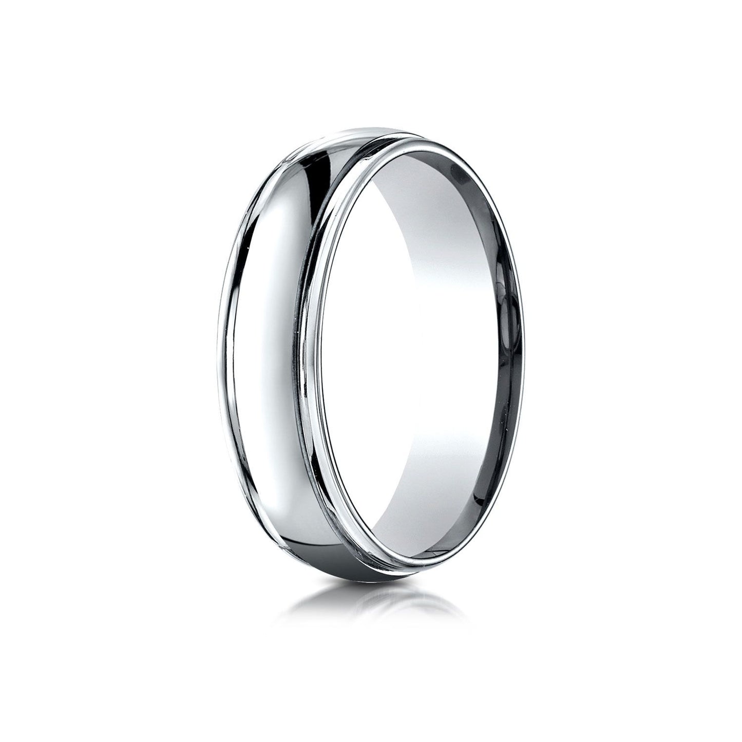 14k All White Gold 6mm Comfort-fit High Polished Carved Design Band