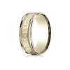 14 กะรัตเยลโลว์โกลด์ 8 มม. Comfort-fit Hammered Center High Polish Round Edge Carved Design Band