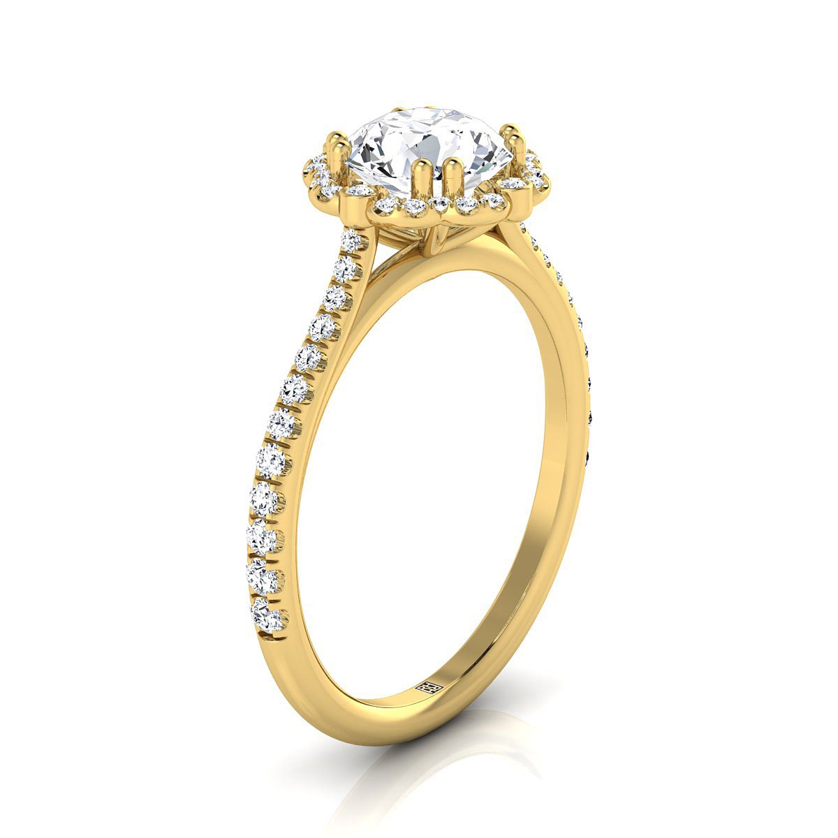 18K สีเหลืองทอง Round Brilliant Citrine Ornate Diamond Halo Vintage Inspired Engagement Ring -1/4ctw