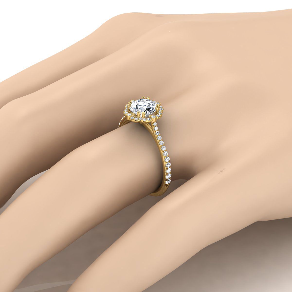 18K สีเหลืองทอง Round Brilliant Ruby Ornate Diamond Halo Vintage แรงบันดาลใจแหวนหมั้น -1/4ctw