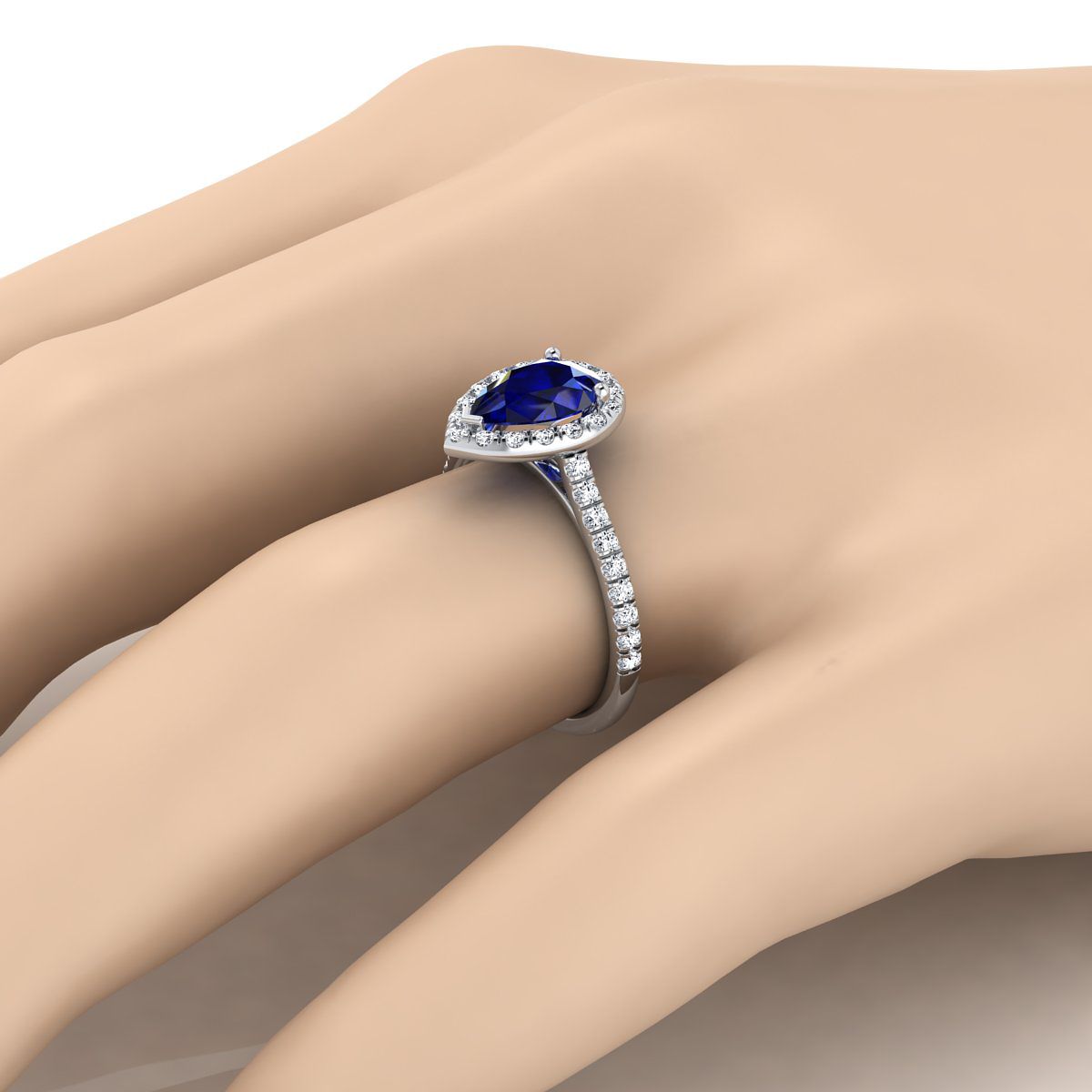 Platinum Pear Shape Center Classic French Pave Halo และแหวนหมั้นเชิงเส้น -3/8ctw