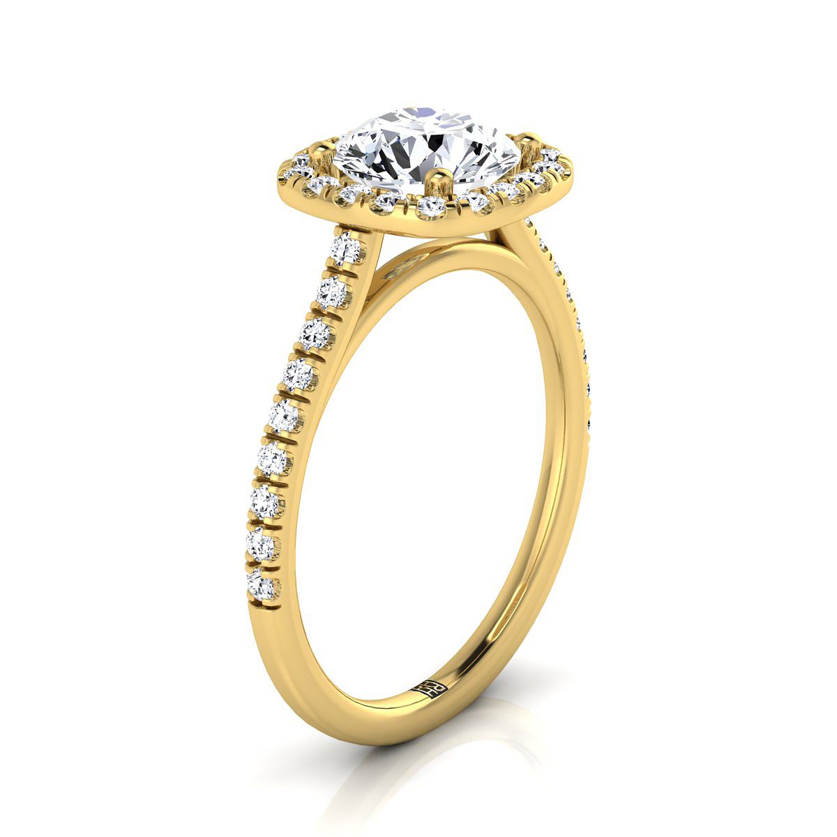 14K Yellow Gold Round Brilliant Peridot Halo Diamond Pave Engagement Ring -1/3ctw. (เพชรแท้)