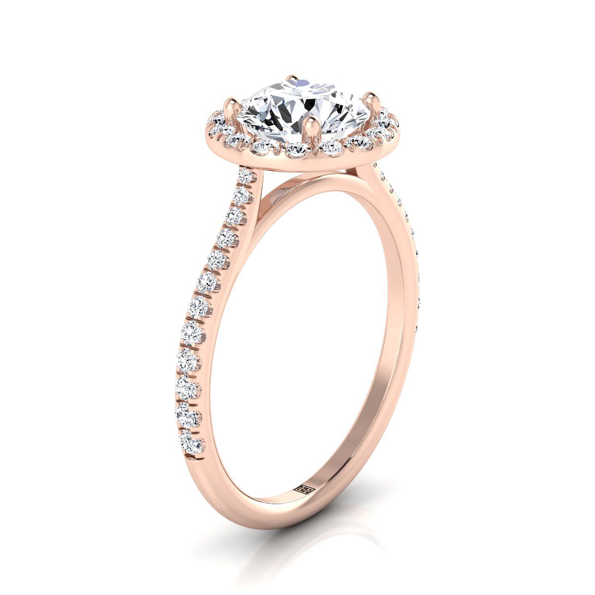 14K Rose Gold Emerald Emerald Halo Diamond Pave แหวนหมั้น -3/8ctw