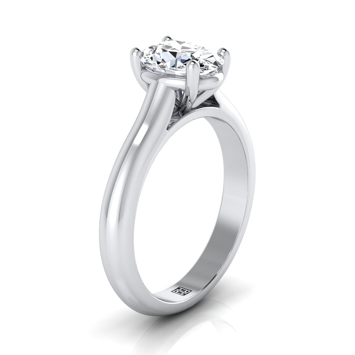 Platinum Oval  Pinched Comfort Fit Claw Prong Solitaire Engagement Ring