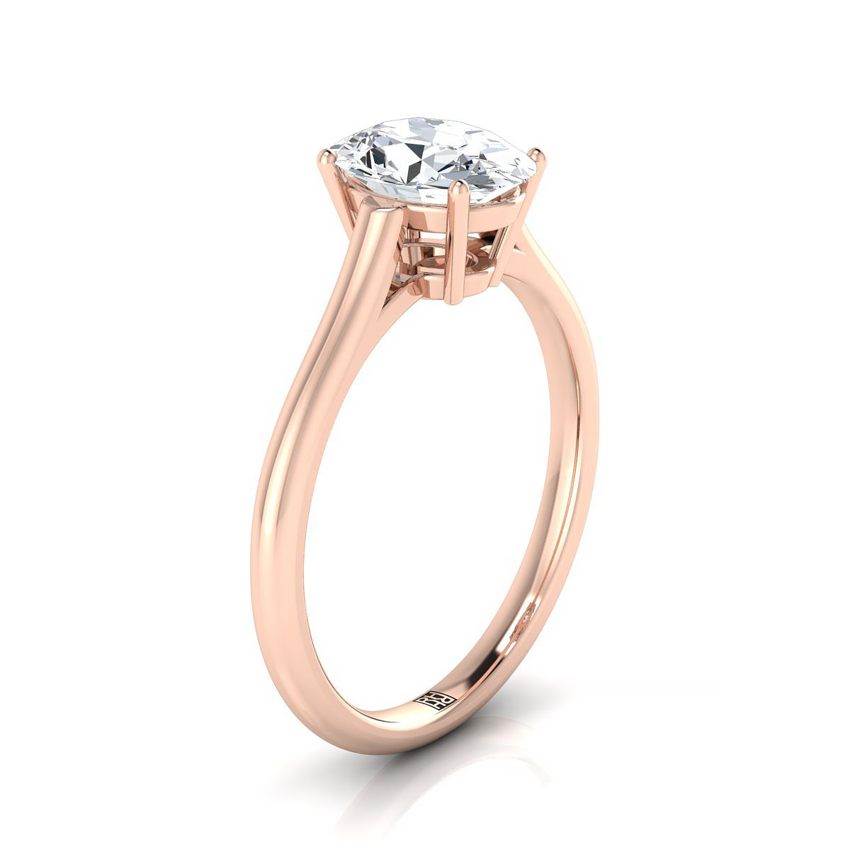 14K Rose Gold Oval Sapphire Cathedral Style Comfort Fit Solitaire Engagement Ring