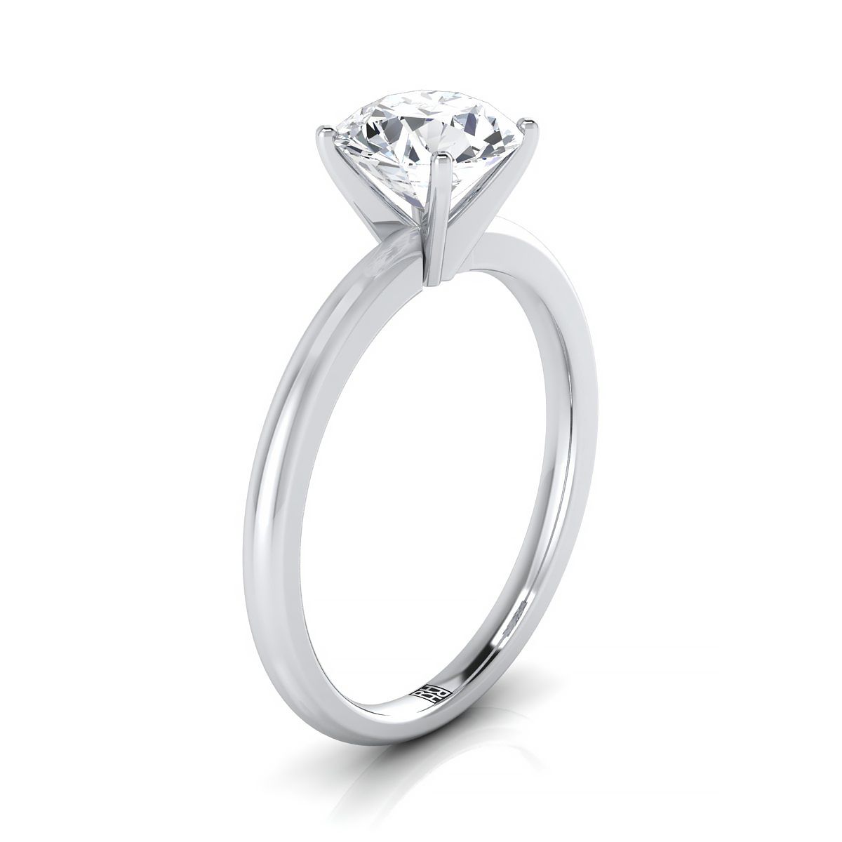 แหวนหมั้นเพชร 18K White Gold Round Brilliant Sapphire Round Comfort Fit Claw Prong Solitaire