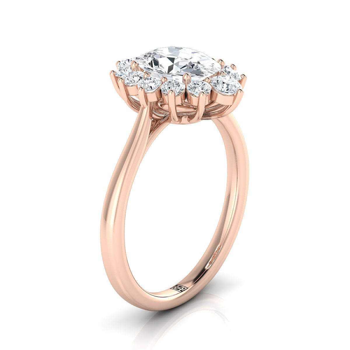 แหวนหมั้นเพชรทรงรี 14K Rose Gold Aquamarine Floral Diamond -1/2ctw