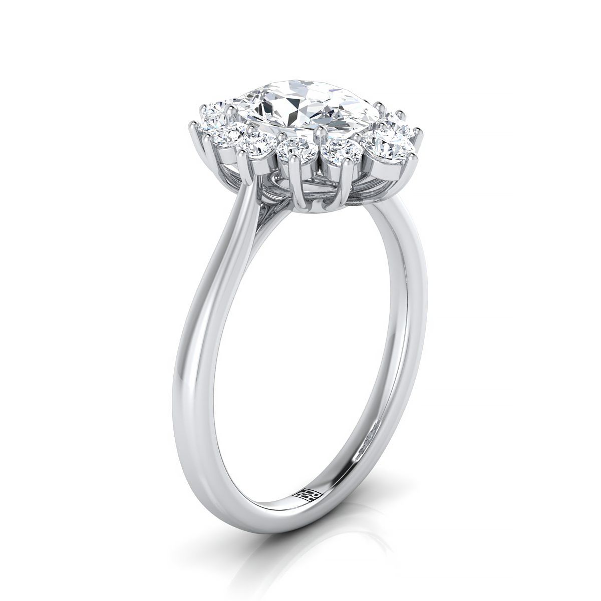 18K White Gold Oval Aquamarine Floral Diamond Halo Engagement Ring -1/2ctw