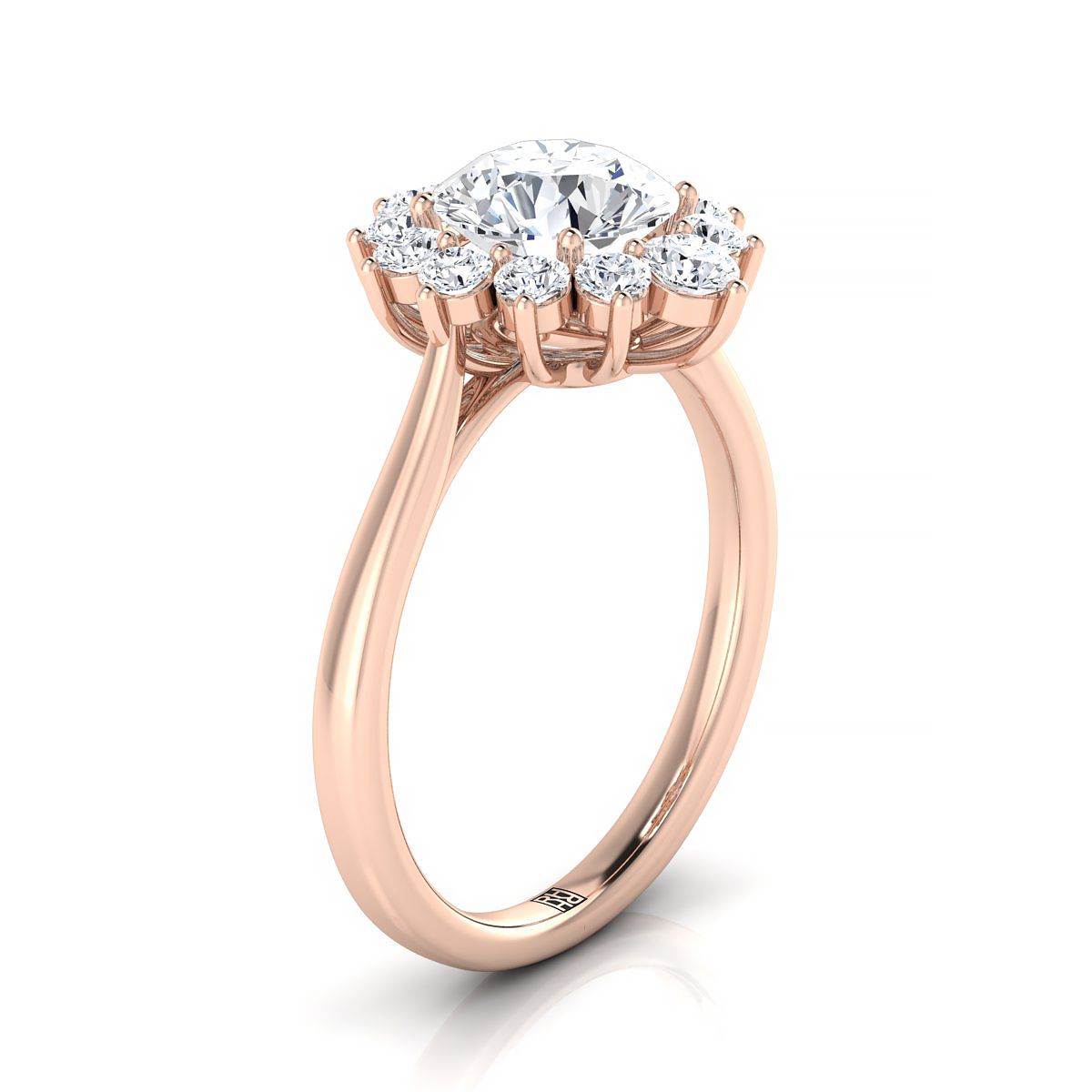 14K Rose Gold Round Brilliant Aquamarine Floral Diamond Halo Engagement Ring -1/2ctw