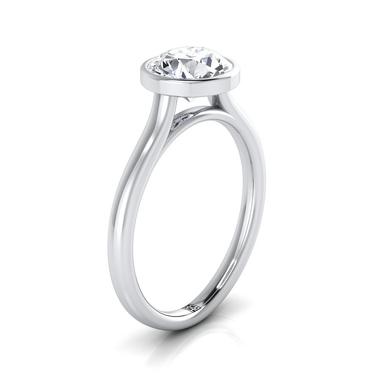 Platinum Round Brilliant Sapphire Simple Bezel Solitaire Engagement Ring