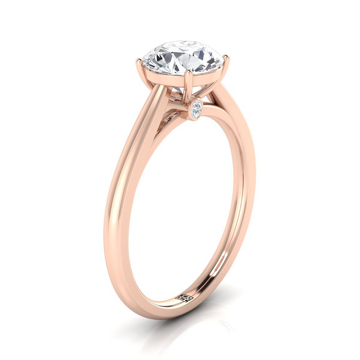 แหวนหมั้นเพชรเม็ดเดี่ยว 14K Rose Gold Round Brilliant Rounded Comfort Fit Secret Stone Solitaire