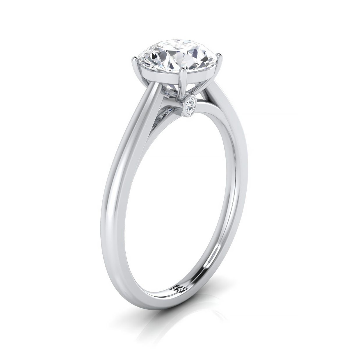 แหวนหมั้นทองคำขาว 14K ทรงกลมสุกใส ล้อม Comfort Fit Secret Stone Solitaire