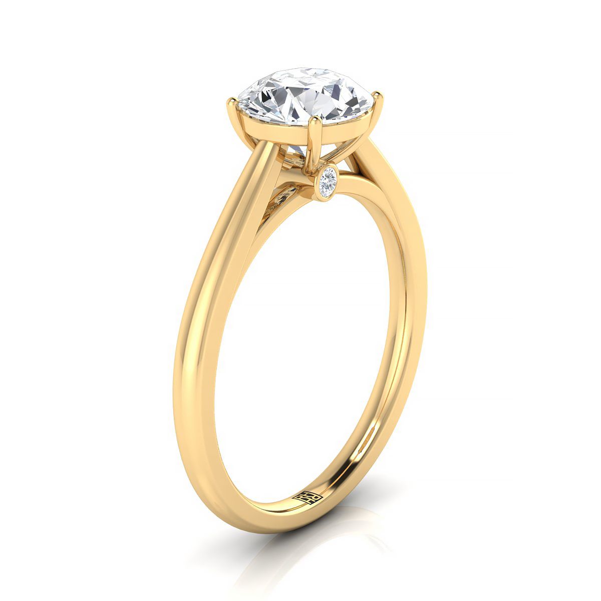 18K Yellow Gold Round Brilliant Rounded Comfort Fit Secret Stone แหวนหมั้นโซลิแทร์