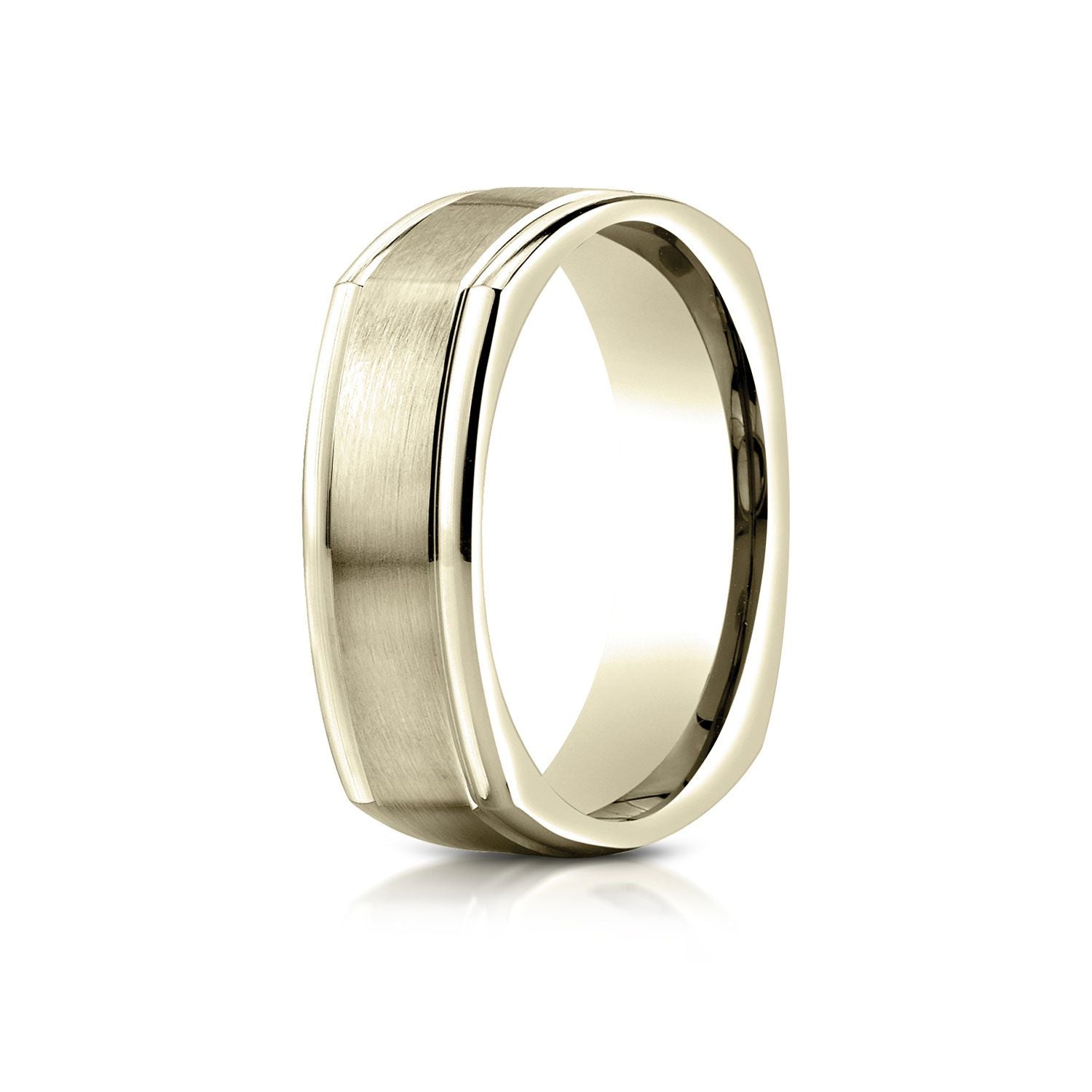 14k Yellow Gold 7mm Comfort-fit Satin-finished Four-sided Carved Design Band