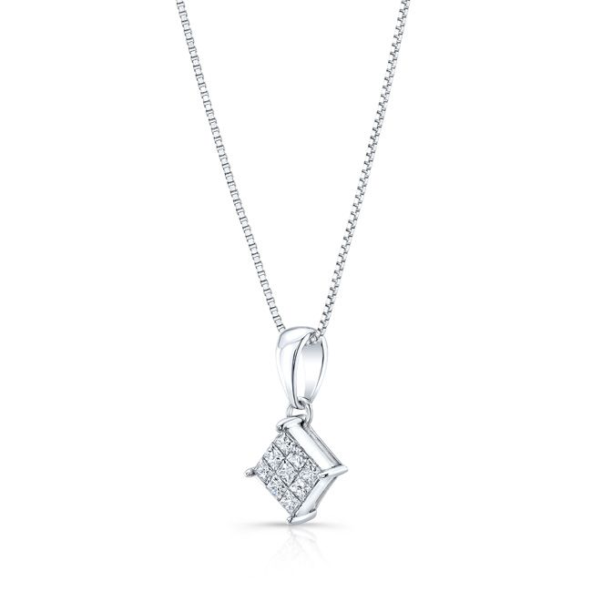 Diamond Invisible Set Princess Cut Dangle Pendant In 18k White Gold 1/4ctw (17-in Box Chain)