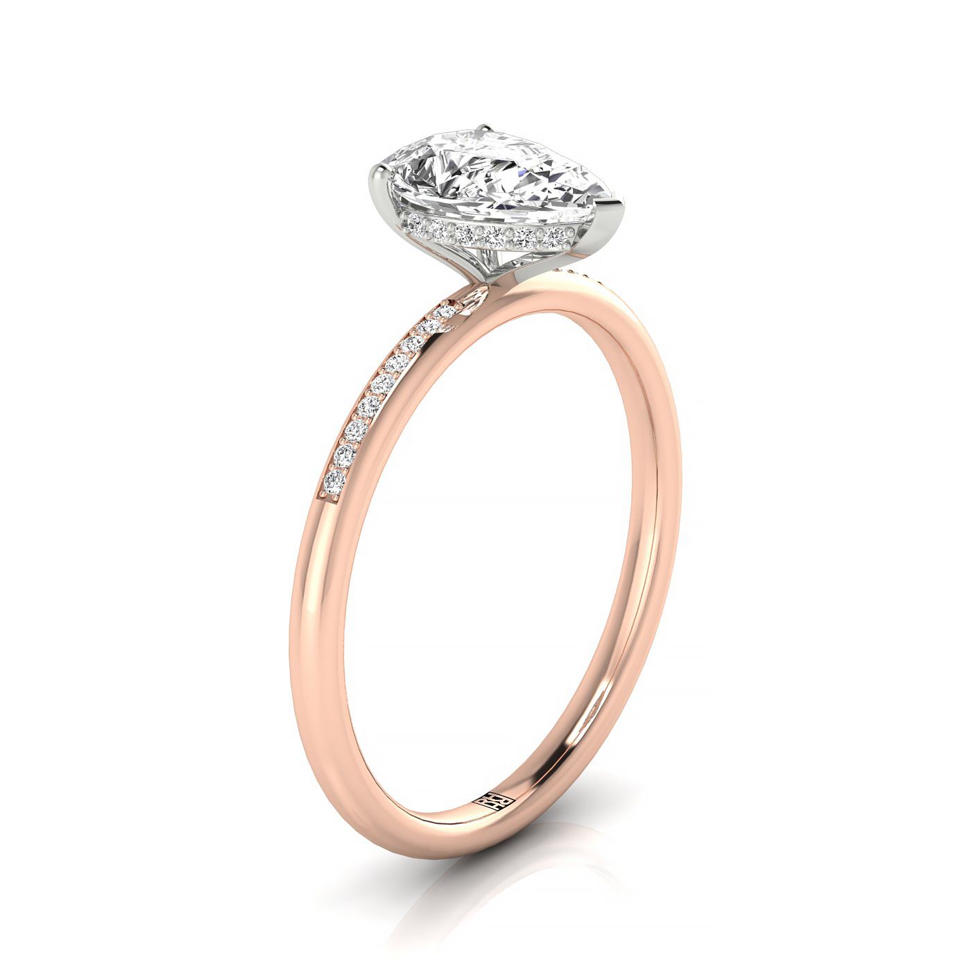 14kr Pear Engagement Ring With High Hidden Halo With 35 Prong Set Round Diamonds