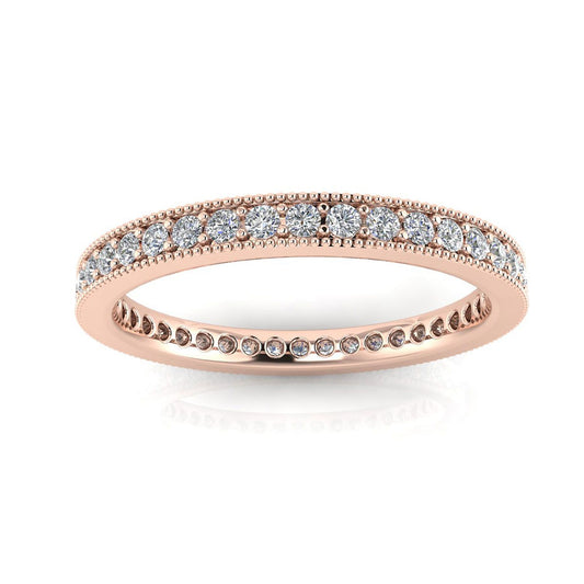 แหวนเพชรเจียระไนทรงกลม Pave &amp; Milgrain Set Eternity Ring ตัวเรือนทอง 14k Rose Gold (0.52ct. Tw.) ขนาดแหวน 9