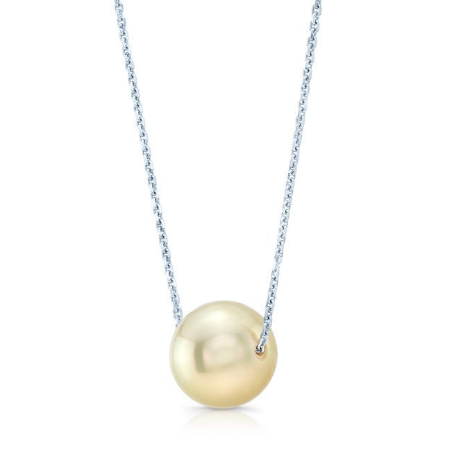 Gonden Pearl Floating Pendant In 14k White Gold