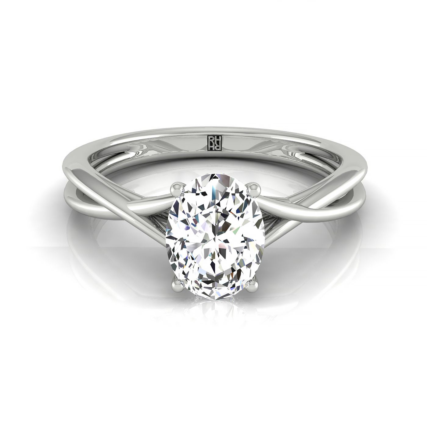 แหวนหมั้นทองคำขาว 18k วงรี Twisted Shank Double Halo Solitaire