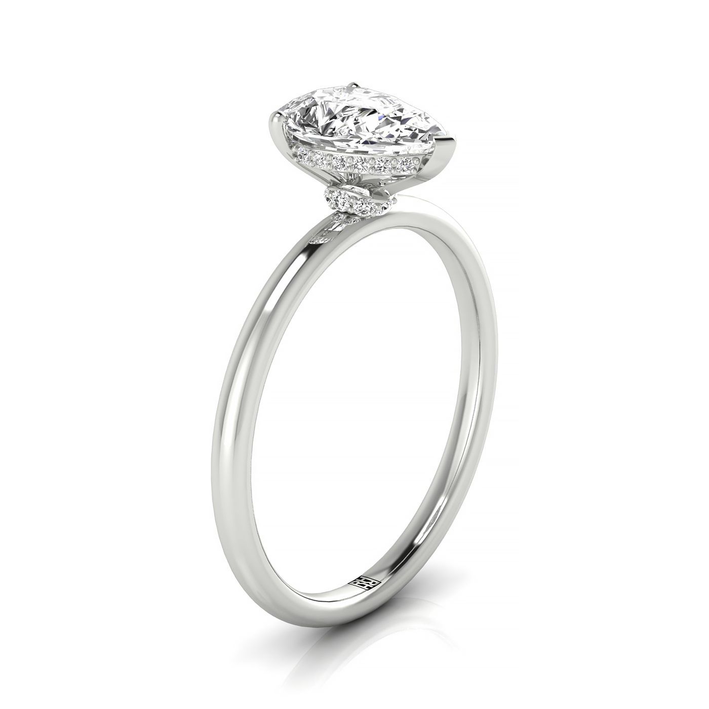 18kw Pear Double Hidden Halo Solitaire Engagement Ring With 25 Prong Set Round Diamonds