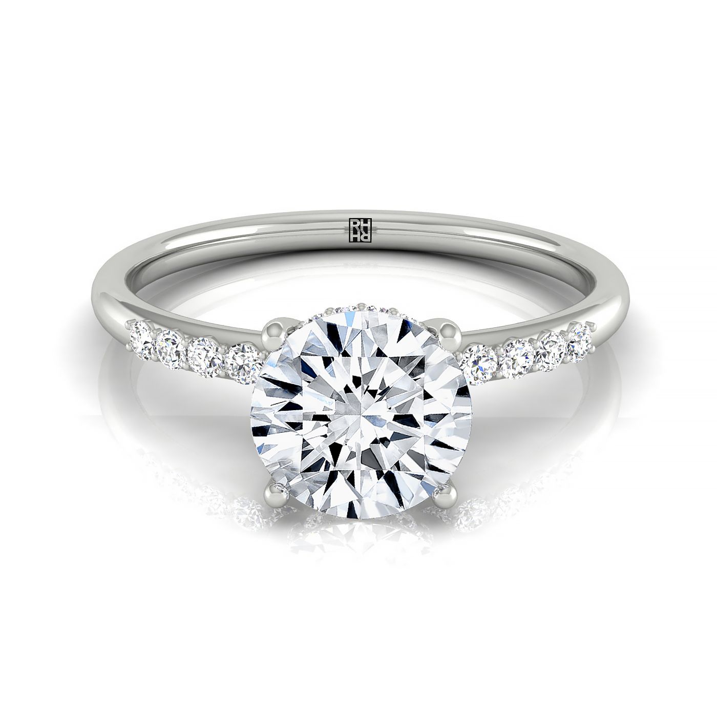 Platinum Round Double Hidden Halo Quarter Shank Engagement Ring - 1/25