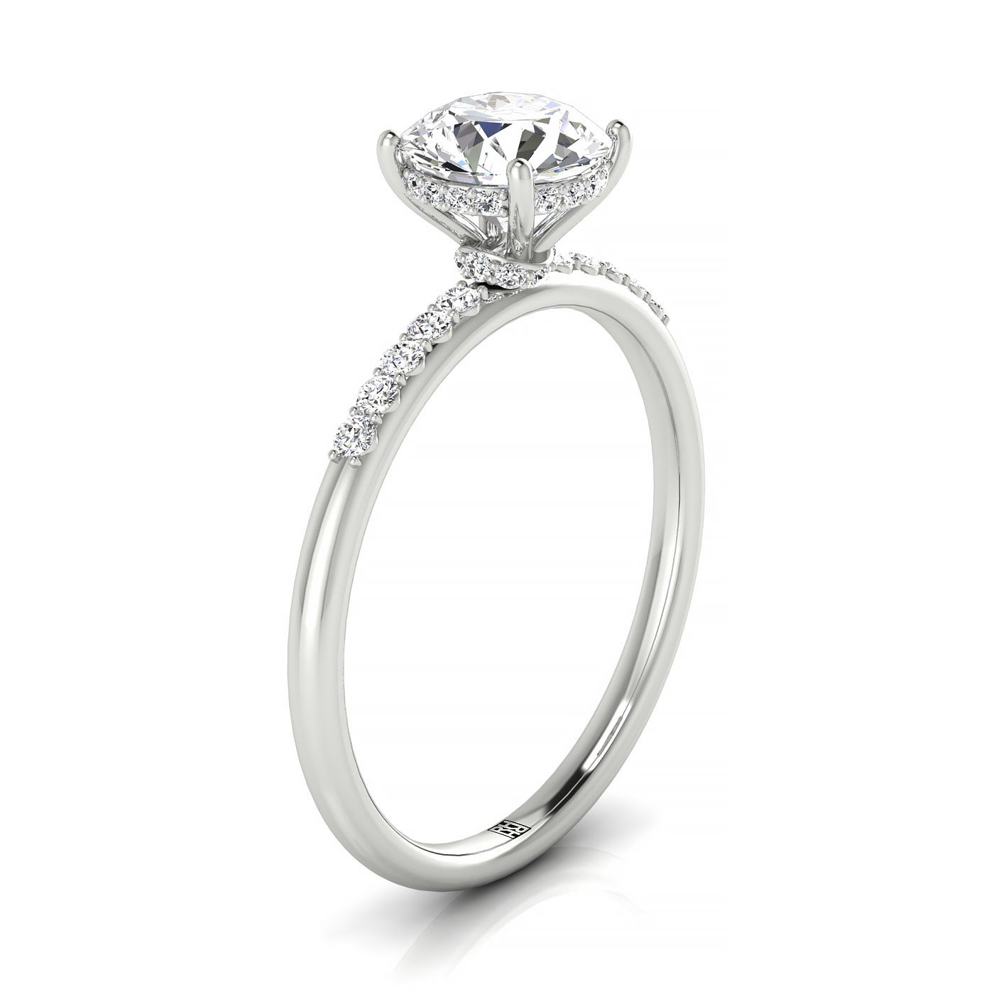 Platinum Round Double Hidden Halo Quarter Shank Engagement Ring - 1/25