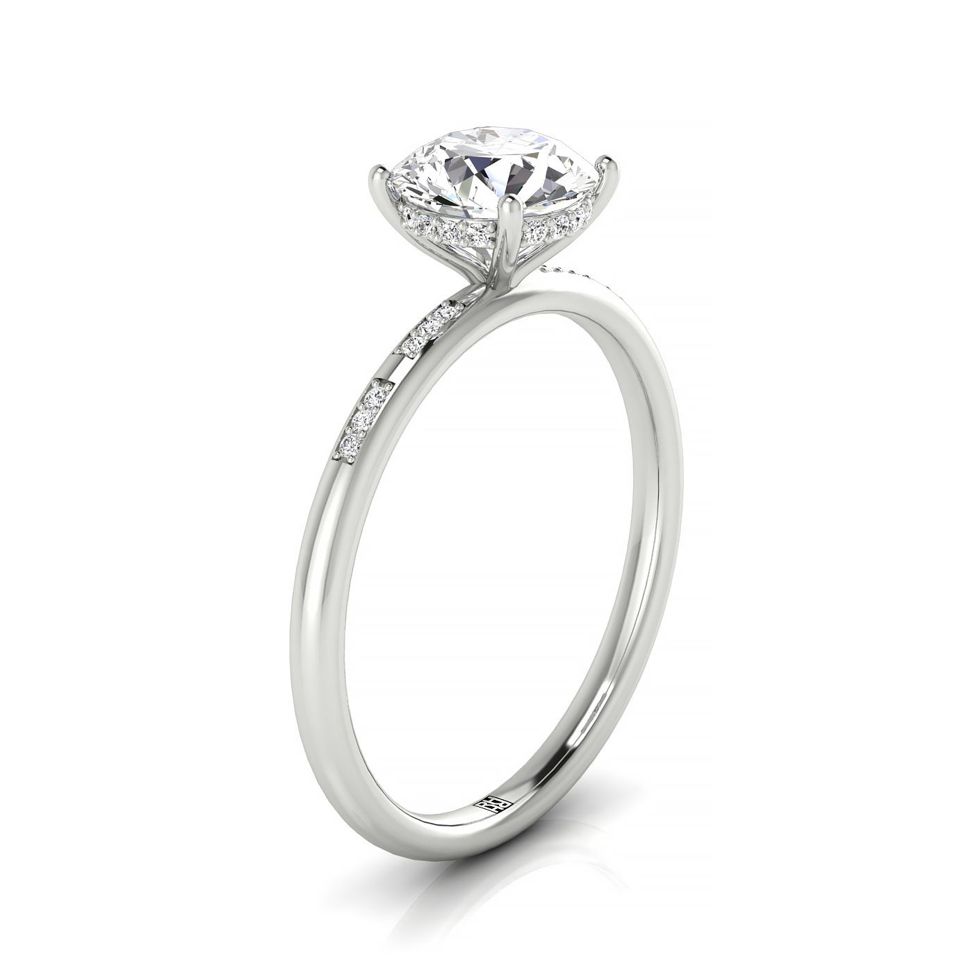 14kw Round Engagement Ring With High Hidden Halo With 26 Prong Set Round Diamonds