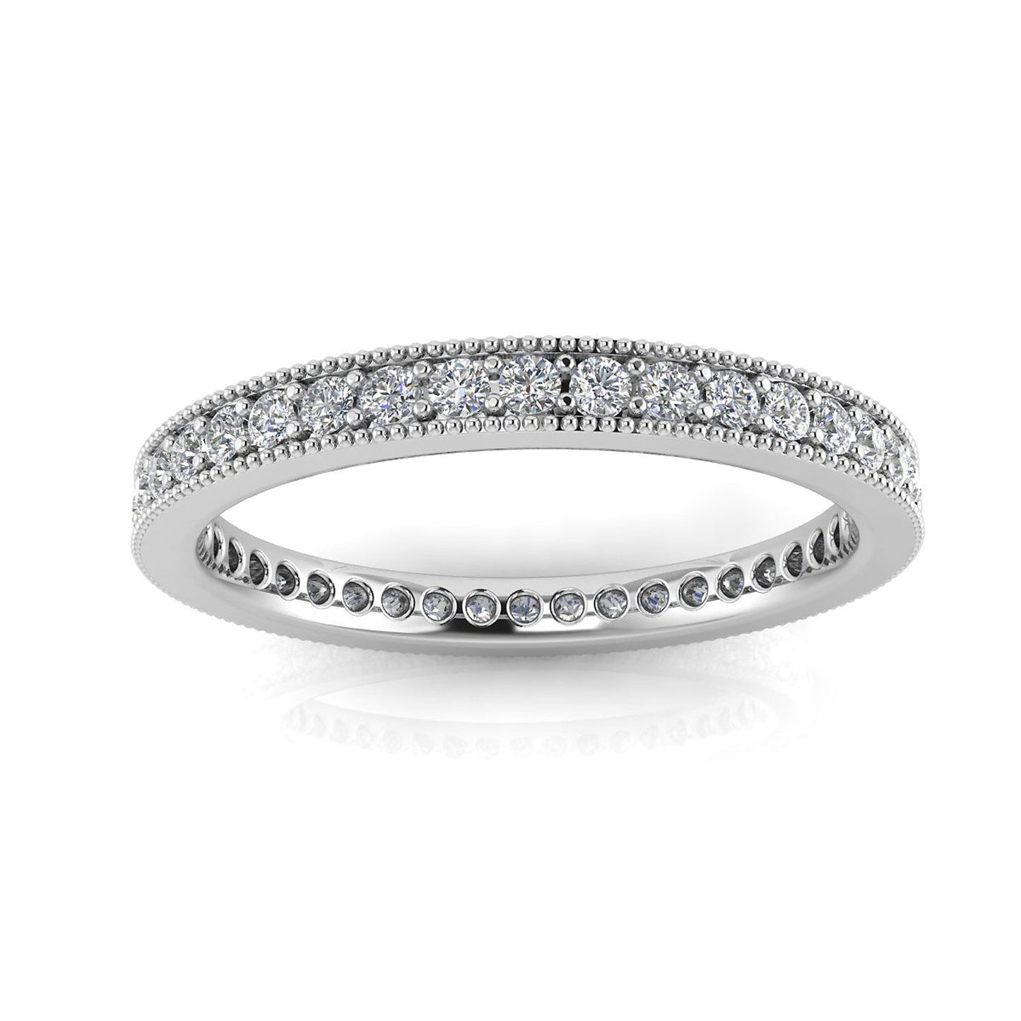 แหวนเพชรเจียระไนทรงกลม Pave &amp; Milgrain Set Eternity Ring ในทองคำขาว 18k (0.28 กะรัต Tw.) ขนาดแหวน 4