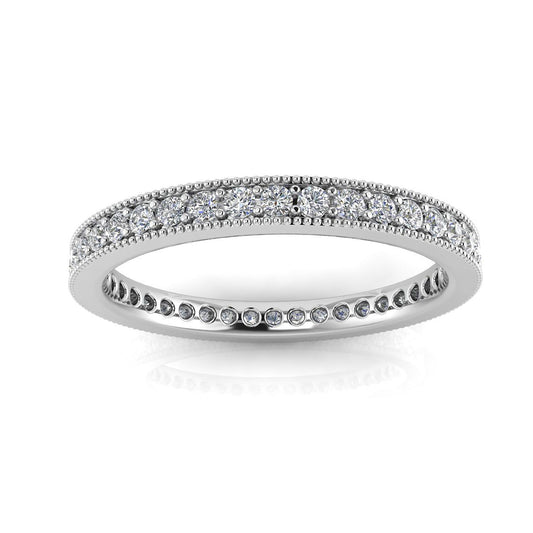 แหวนเพชรเจียระไนทรงกลม Pave &amp; Milgrain Set Eternity Ring ในแพลตตินัม (0.51 กะรัต Tw.) ขนาดแหวน 8.5