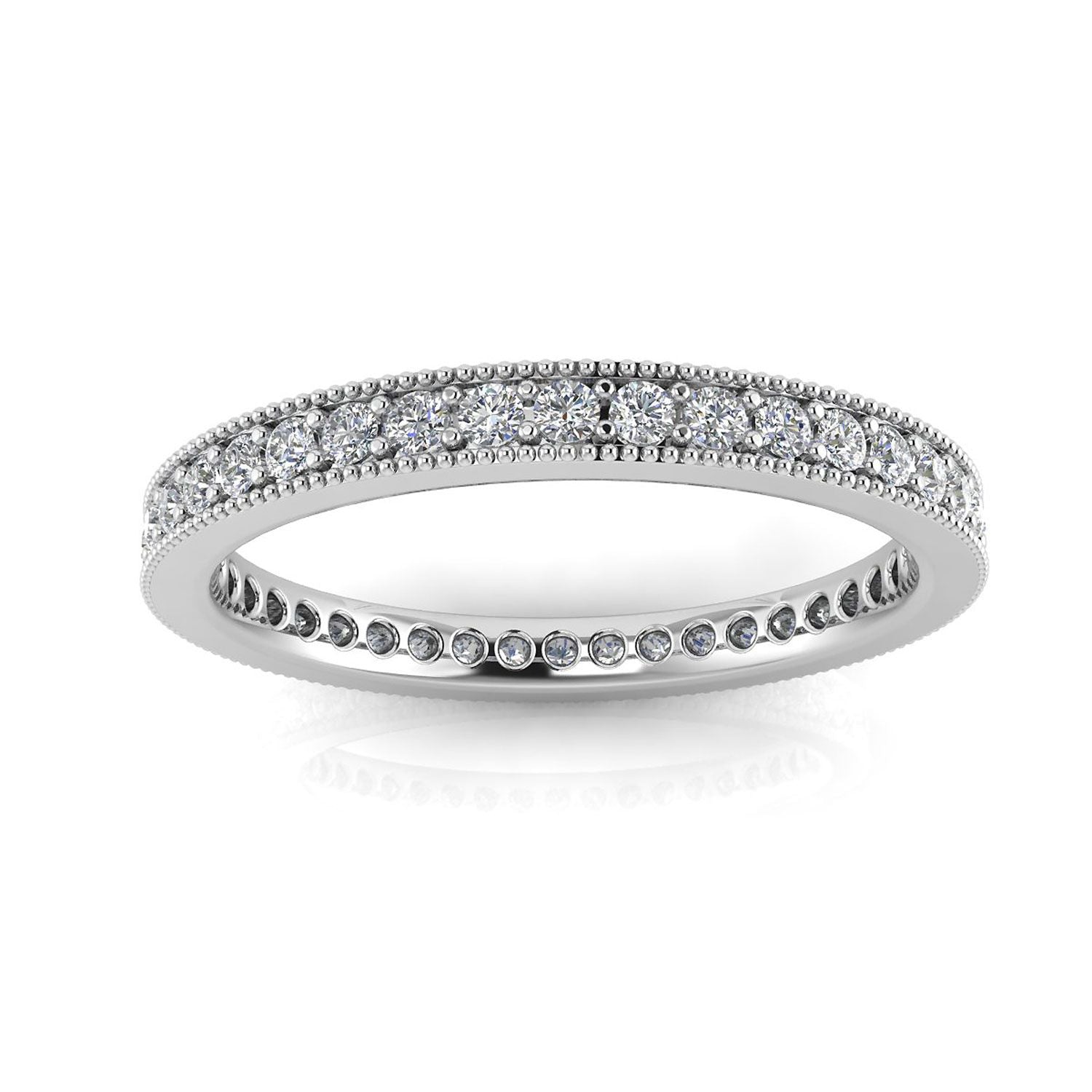 Round Brilliant Cut Diamond Pave & Milgrain Set Eternity Ring In Platinum  (0.99ct. Tw.) Ring Size 8