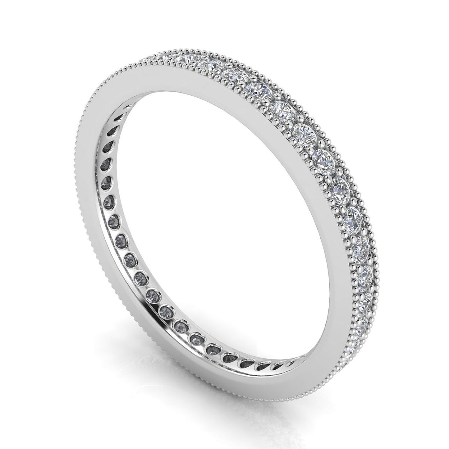 แหวนเพชรเจียระไนทรงกลม Pave &amp; Milgrain Set Eternity Ring ในแพลตตินัม (0.96 กะรัต Tw.) ขนาดแหวน 6.5