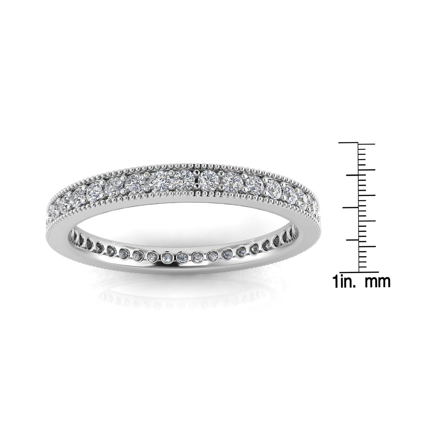 แหวนเพชรเจียระไนทรงกลม Pave &amp; Milgrain Set Eternity Ring ในทองคำขาว 18k (0.28 กะรัต Tw.) ขนาดแหวน 4