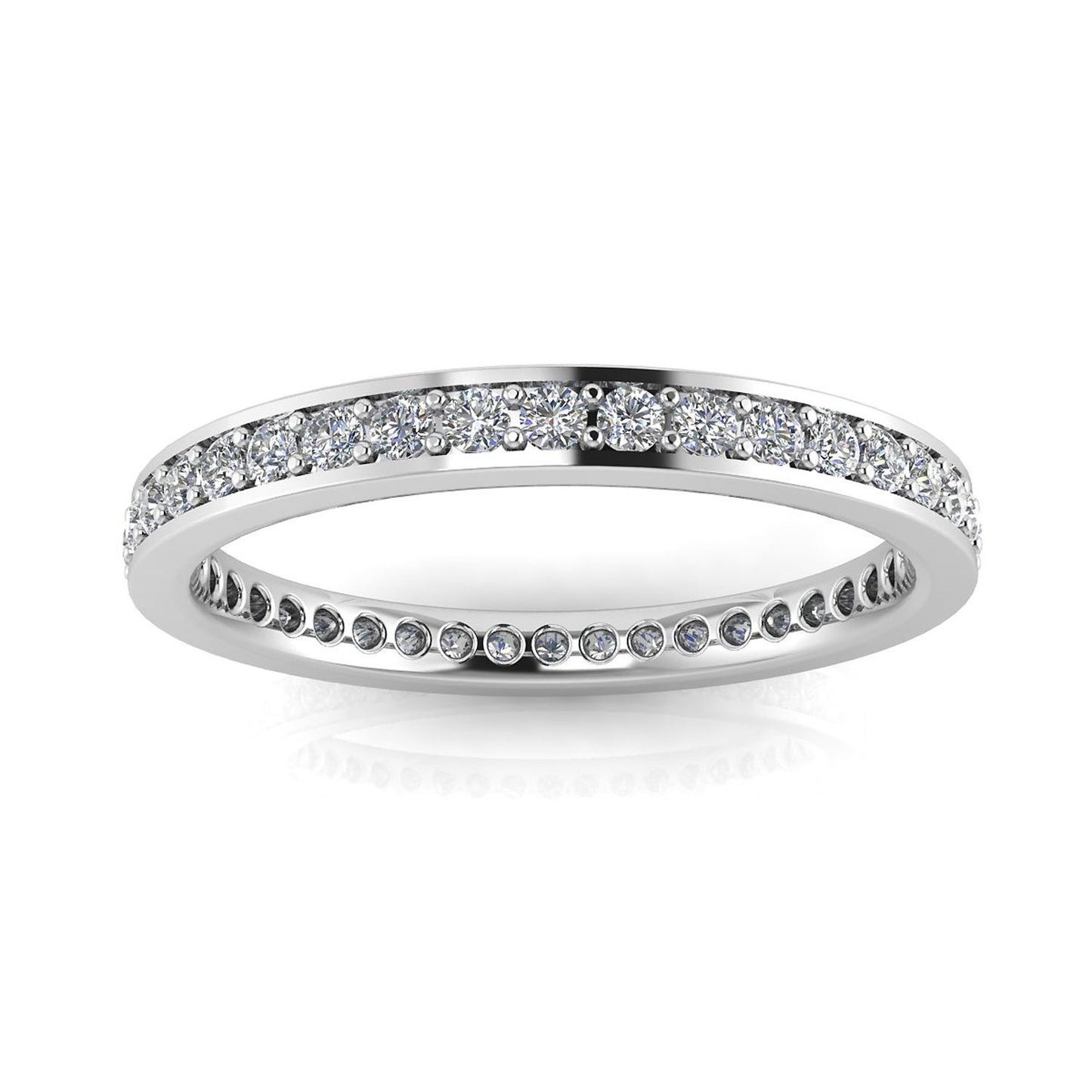 Round Brilliant Cut Diamond Channel Pave Set Eternity Ring ทองคำขาว 18k (1.02 กะรัต) ขนาดแหวน 8.5