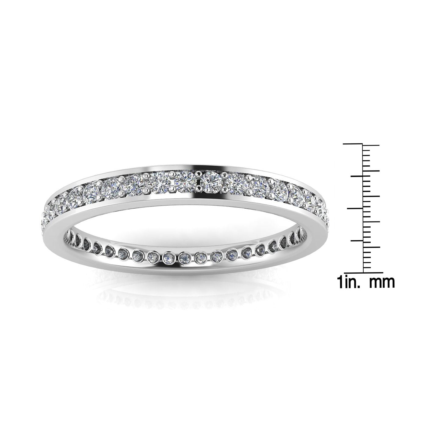 Round Brilliant Cut Diamond Channel Pave Set Eternity Ring ทองคำขาว 18k (1.02 กะรัต) ขนาดแหวน 8.5